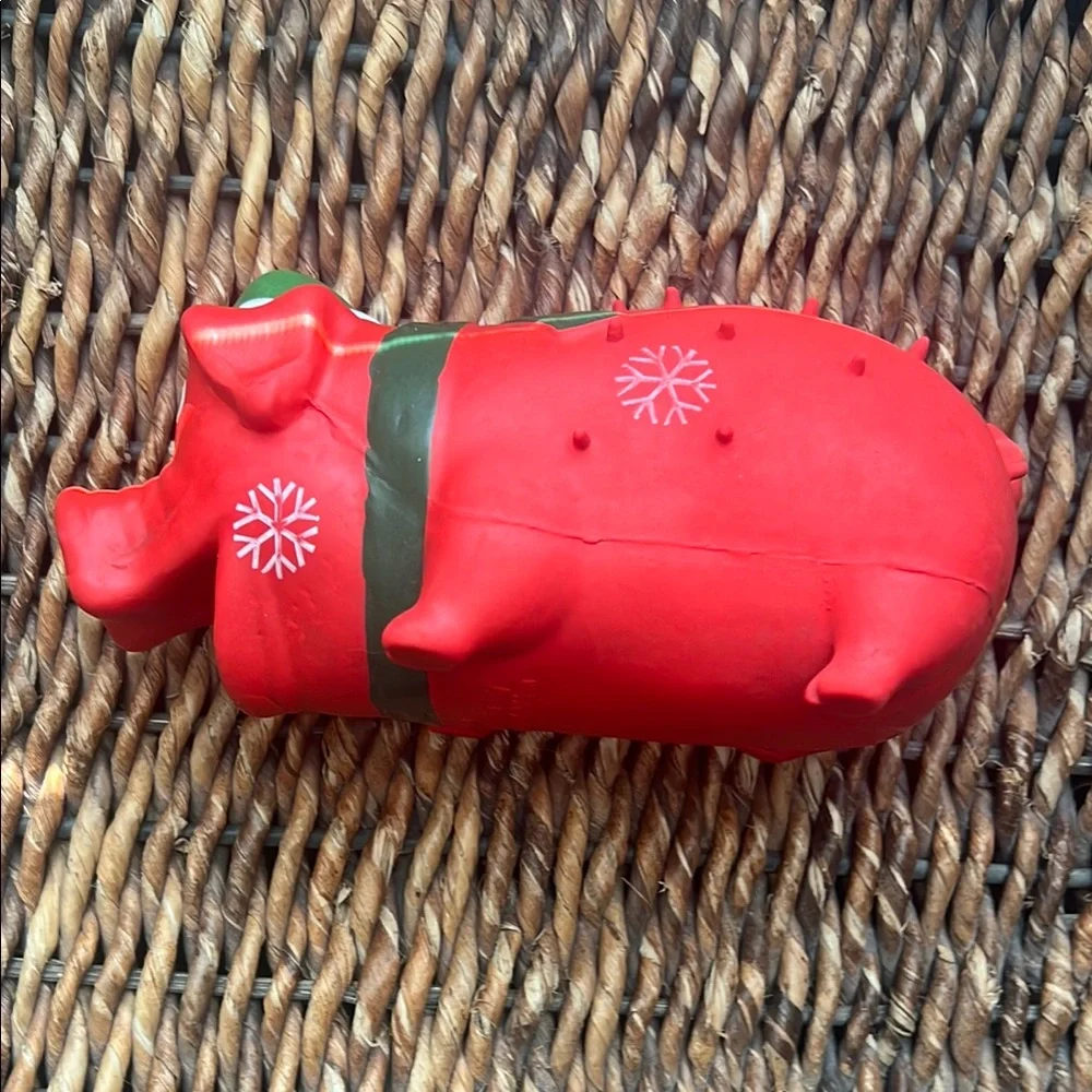 Vibrant Red and Green Holiday Squeaky Dog Toy with Spiky Texture